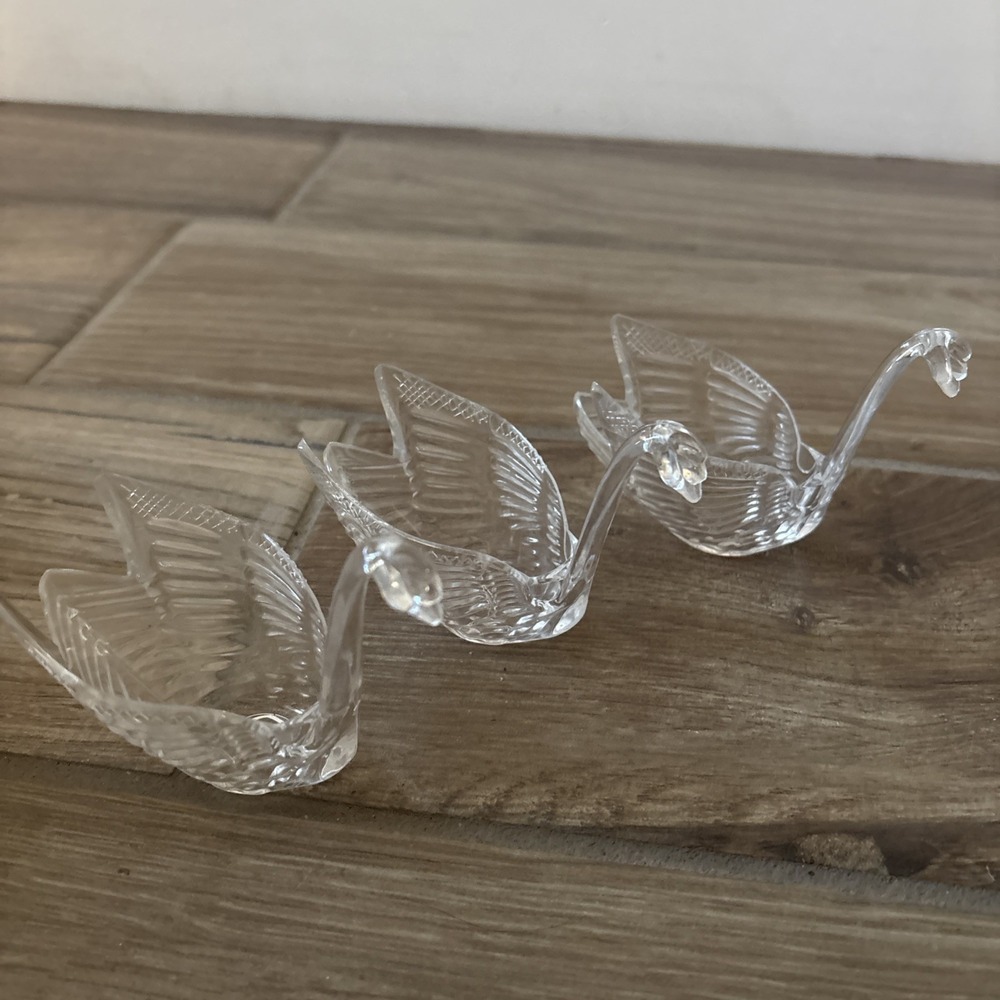 3 Vintage 60's Collectible Clear Plastic Swan Decorative Figurine Trinket Holder